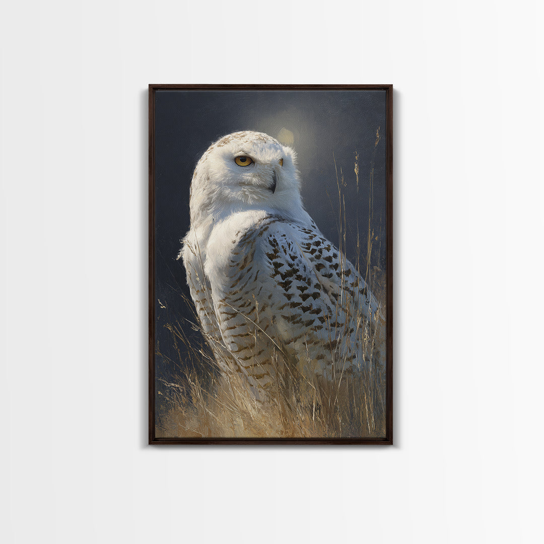 Owl with Moonlit Feathers and Celestial Accents Canvas Print, Animal Art, Print, Living Room Decor, Fine Art, Creature, ANI-2x3-71