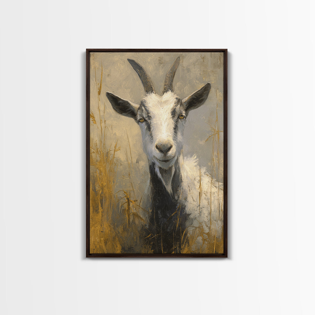 Goat Portrait with Rustic Folk Art Personality Canvas Print, Animal Art, Nursery Decor, Living Room Decor, Fine Art, Creature, ANI-2x3-77
