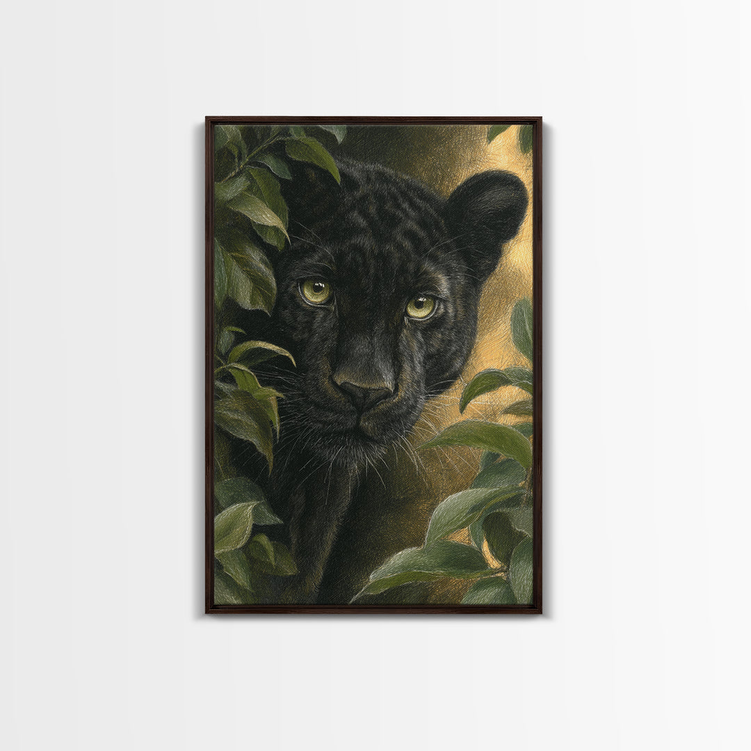 Dramatic Black Panther Emerging from Deep Jungle Canvas Print, Animal Art, Print, Living Room Decor, Abstract Art, Creature, ANI-2x3-86