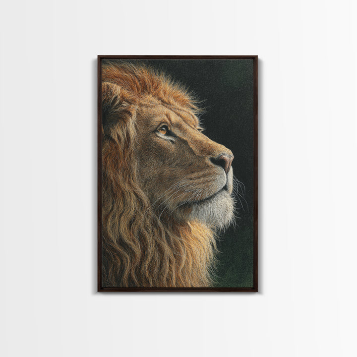 Regal Lion Profile Framed Canvas Print, Animal Art, Nursery Wall Art, Living Room Decor, Watercolor Art, Creature, ANI-2x3-89