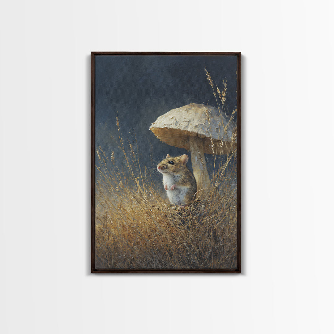 Tiny Field Mouse Framed Canvas Print, Animal Art, Digital Art, Living Room Decor, Fine Art, Creature, Farmhouse Decor, ANI-2x3-90