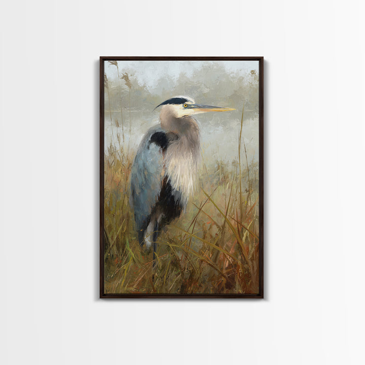 Blue Heron Standing Canvas Print, Animal Art, Digital Print, Living Room Decor, Fine Art, Creature, Colorful Wall Art, ANI-2x3-91
