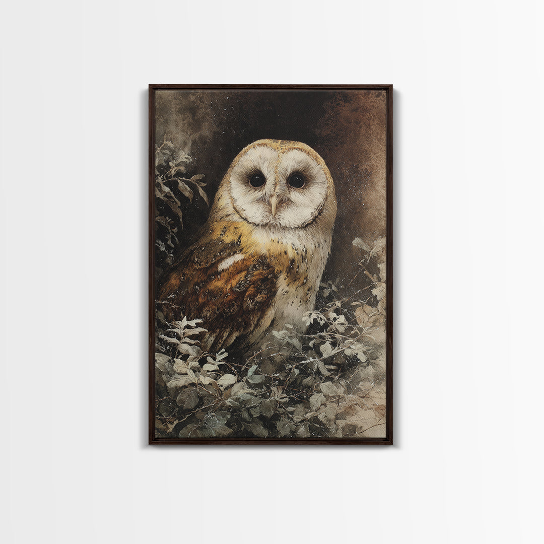Owl with Moonlit Feathers and Celestial Accents Canvas Print, Animal Art, Printable Art, Living Room Decor, Oil Painting, ANI-2x3-95