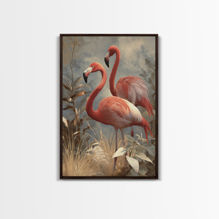 Flamingo Pair in Elegant Coral and Cream Canvas Print, Animal Art, Nursery Decor, Living Room Decor, Fine Art, Creature, ANI-2x3-99