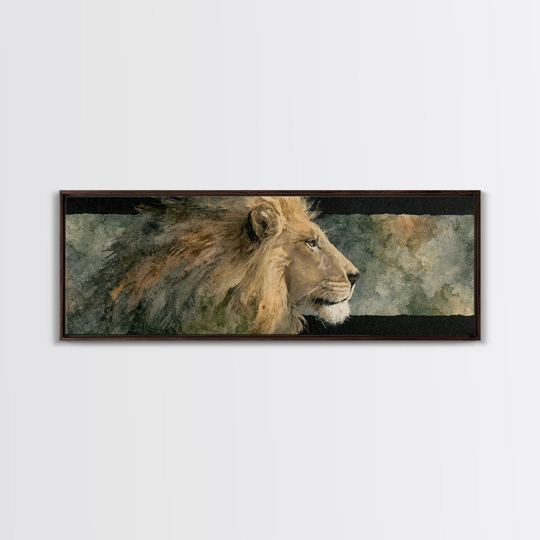 Regal Lion Profile Framed Canvas Print, Animal Art, Art Deco, Living Room Decor, Creature, Cat Art, Safari Nursery Decor, ANI-3x1-1