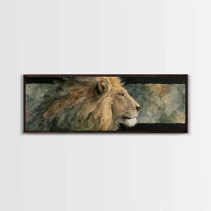 Regal Lion Profile Framed Canvas Print, Animal Art, Art Deco, Living Room Decor, Creature, Cat Art, Safari Nursery Decor, ANI-3x1-1