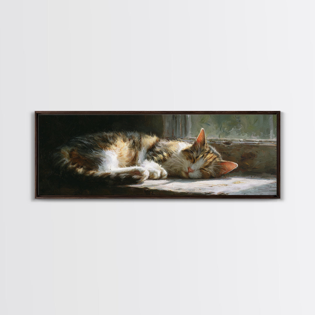 Sleeping Cat Curled Canvas Print, Animal Art, Modern Decor, Living Room Decor, Abstract Art, Creature, Home Decor, Wall Decor, ANI-3x1-100