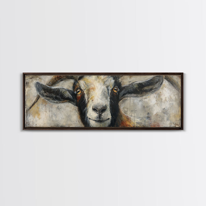 Goat Portrait with Rustic Folk Art Personality Canvas Print, Animal Art, Oil Painting, Living Room Decor, Fine Art, Creature, ANI-3x1-13