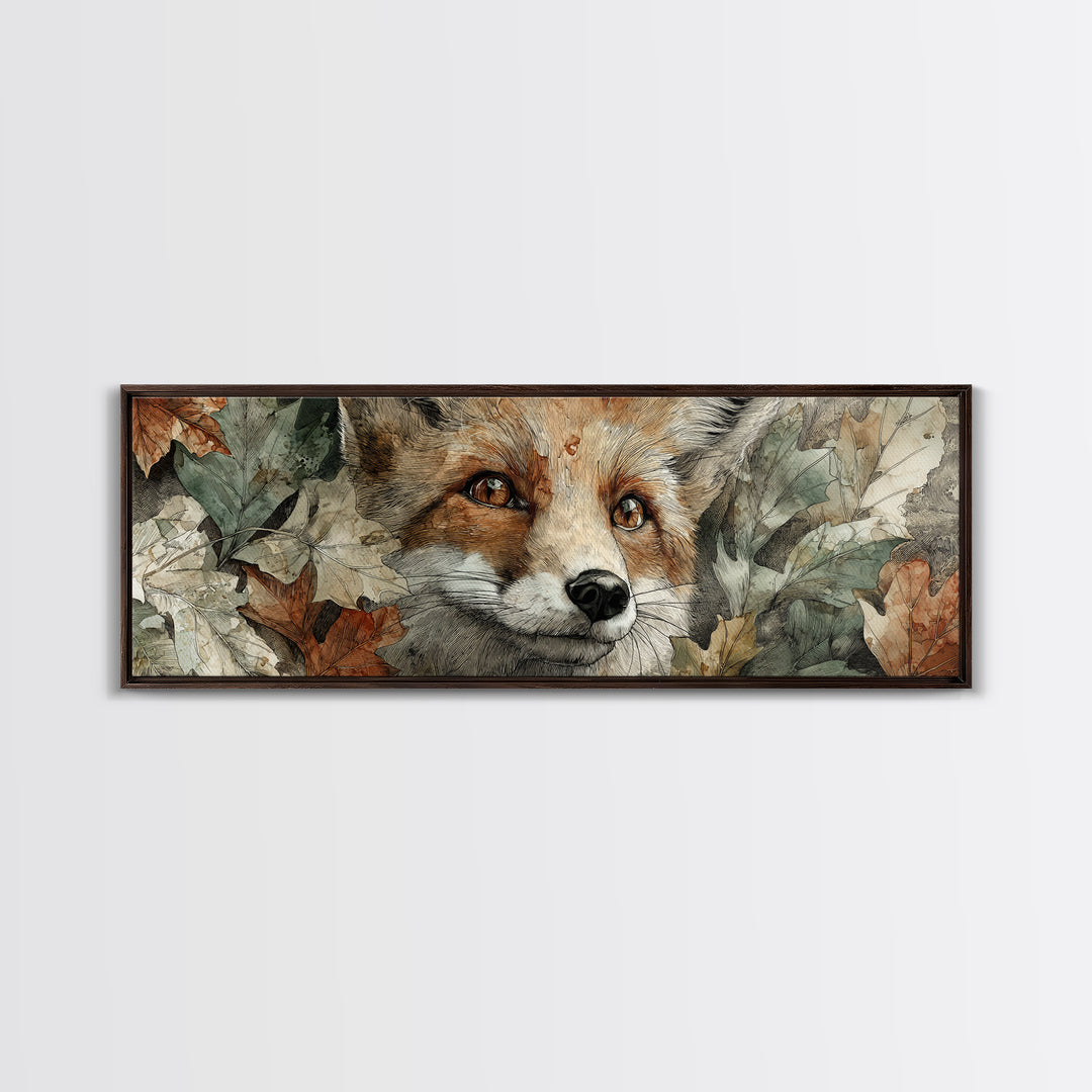 Dignified Fox Portrait Framed Canvas Print, Animal Art, Printable Art, Living Room Decor, Oil Painting, Creature, ANI-3x1-17
