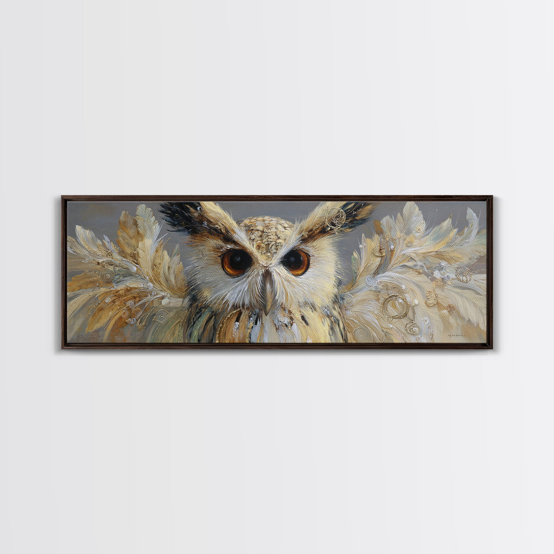 Owl with Moonlit Feathers and Celestial Accents Canvas Print, Animal Art, Luxury Decor, Living Room Decor, Abstract Art, ANI-3x1-31