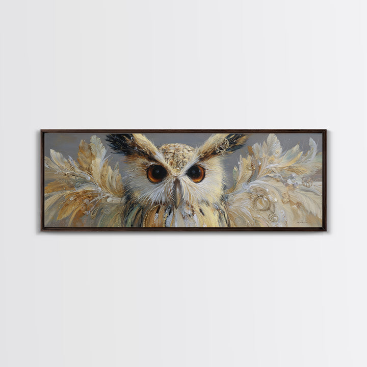 Owl with Moonlit Feathers and Celestial Accents Canvas Print, Animal Art, Luxury Decor, Living Room Decor, Abstract Art, ANI-3x1-31