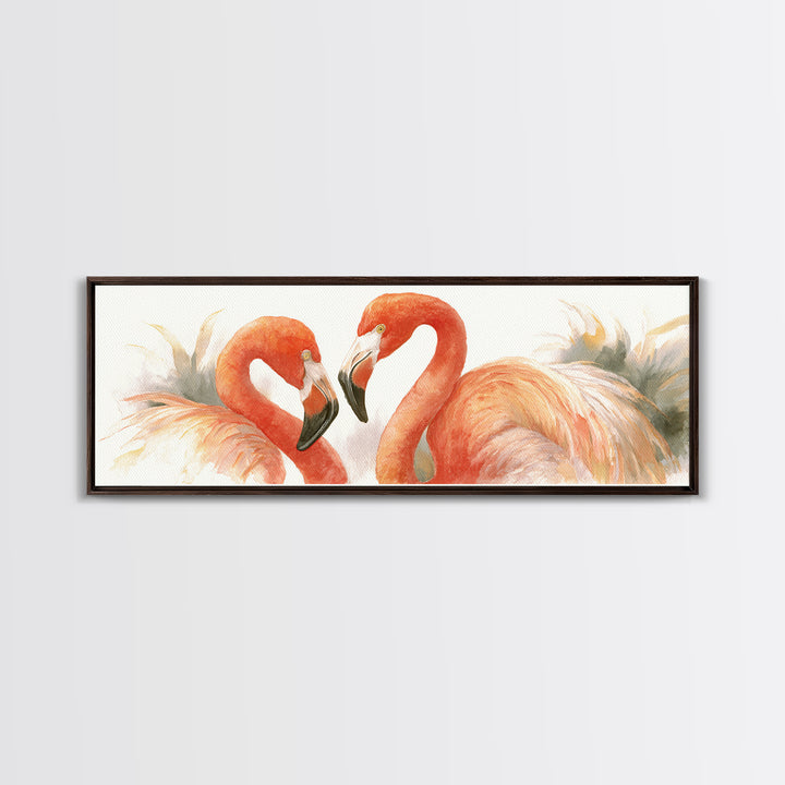 Flamingo Pair in Elegant Coral and Cream Canvas Print, Animal Art, Art Print, Living Room Decor, Creature, Digital Art, ANI-3x1-35