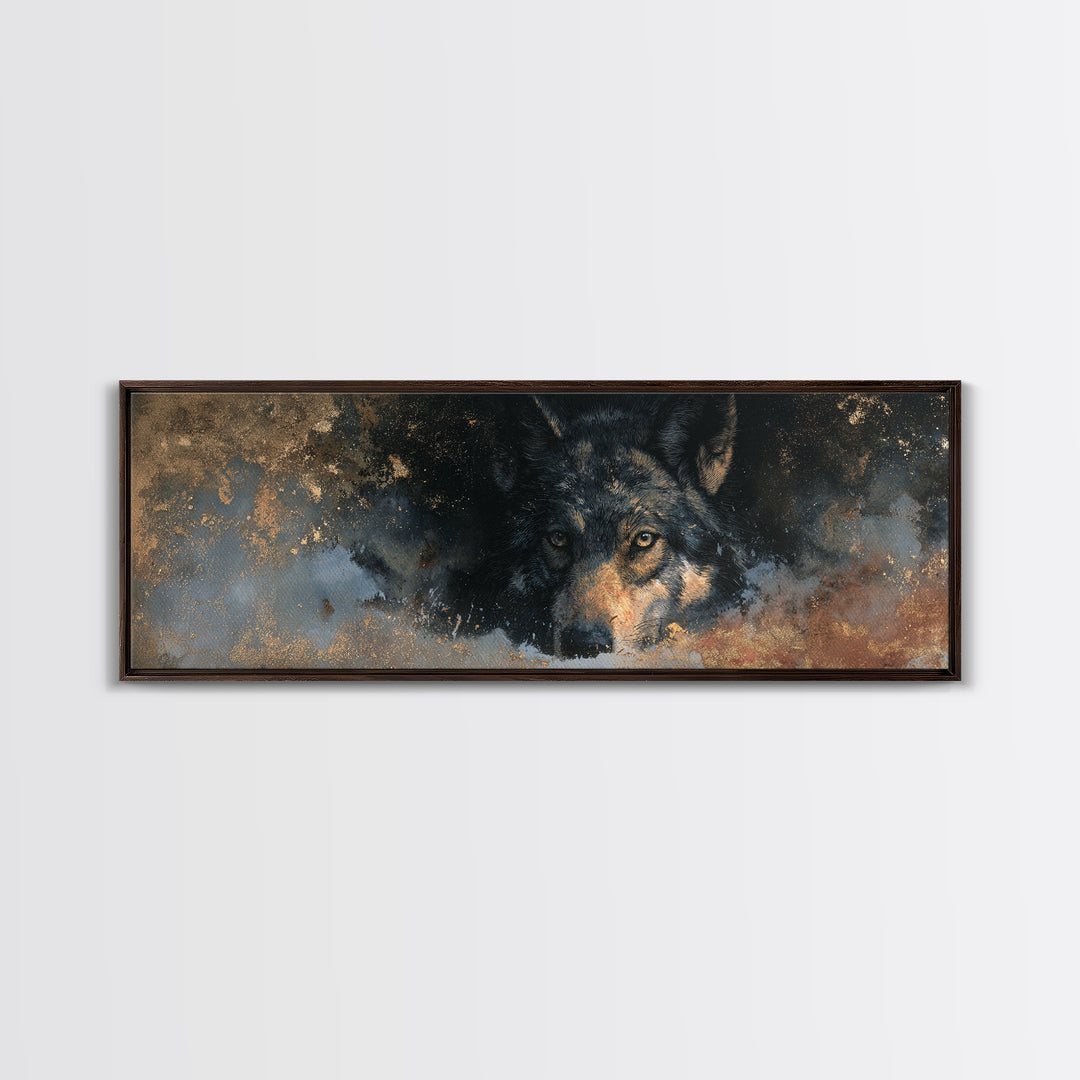 Wolf Silhouette Beneath a Star Filled Sky Canvas Print, Animal Art, Printable, Living Room Decor, Fine Art, Creature, ANI-3x1-38