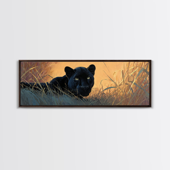 Dramatic Black Panther Emerging from Deep Jungle Canvas Print, Animal Art, Nursery Wall Art, Living Room Decor, Creature, ANI-3x1-46