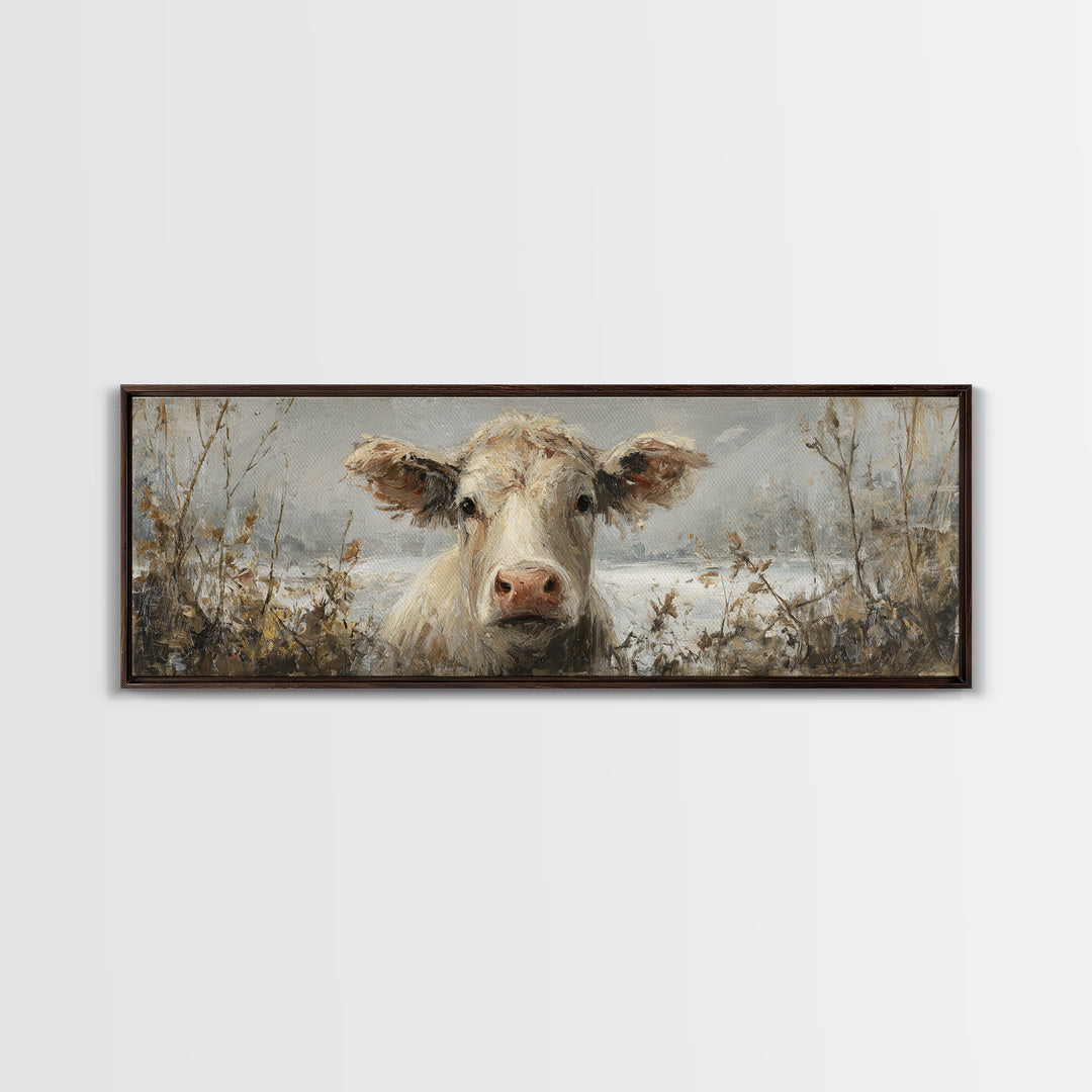 Gentle Cow Portrait Framed Canvas Print, Animal Art, Wall Decor, Living Room Decor, Fine Art, Creature, Nursery Wall Art, ANI-3x1-47