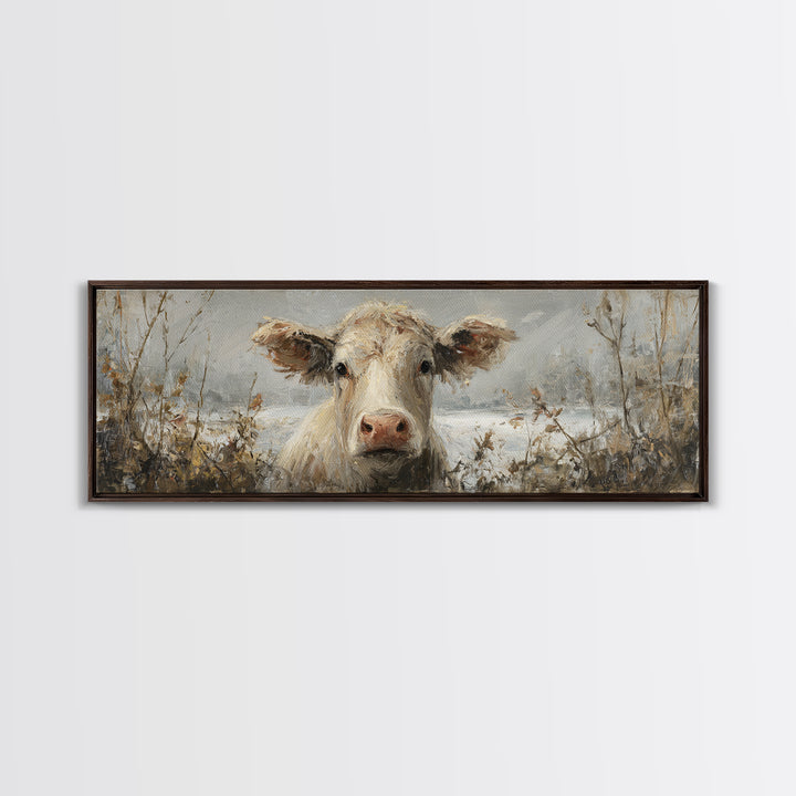 Gentle Cow Portrait Framed Canvas Print, Animal Art, Wall Decor, Living Room Decor, Fine Art, Creature, Nursery Wall Art, ANI-3x1-47