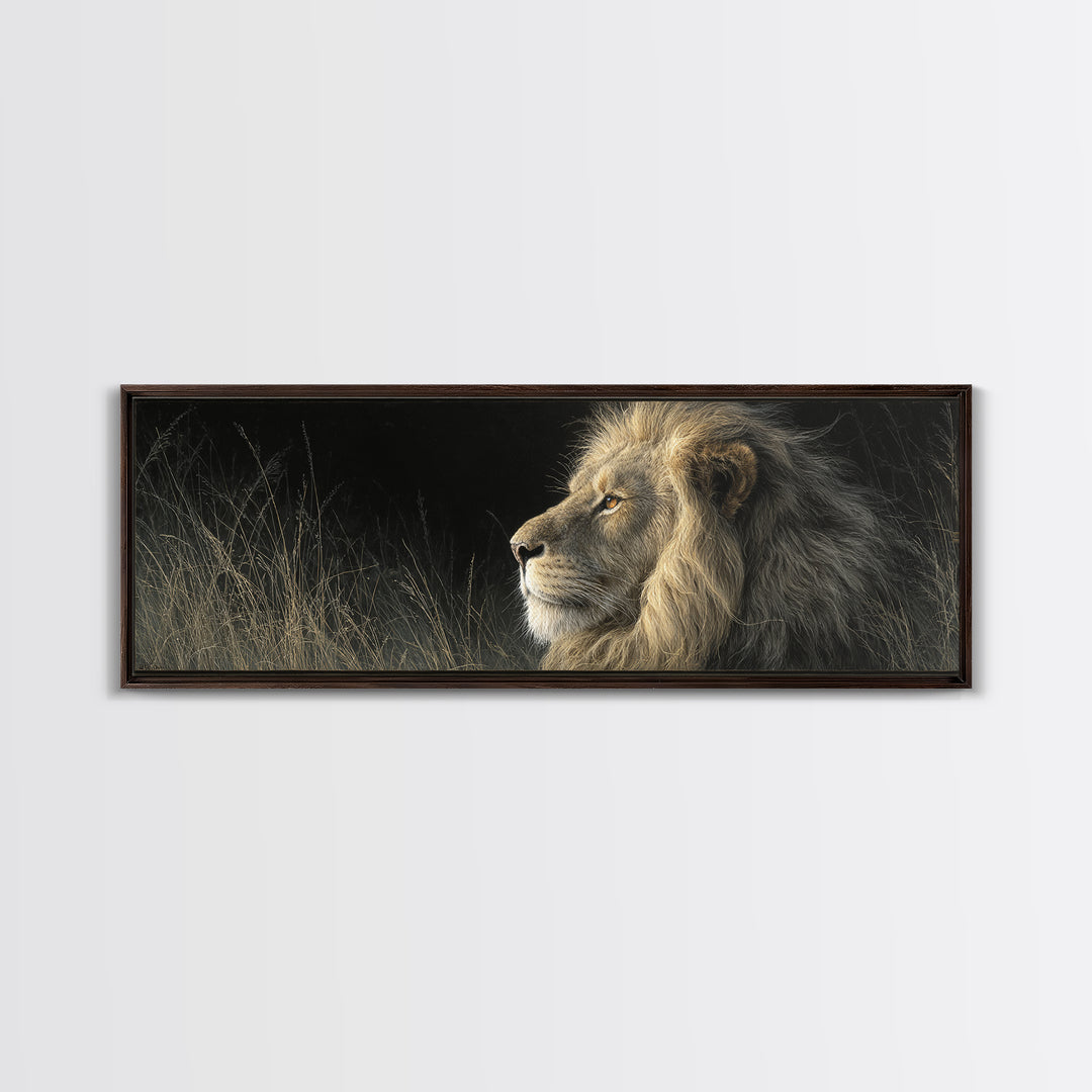 Regal Lion Profile Canvas Print, Animal Art, Farmhouse Decor, Living Room Decor, Abstract Art, Creature, Neutral Decor, ANI-3x1-49