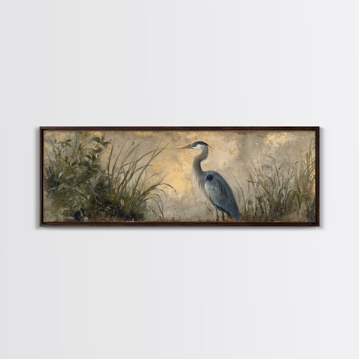 Blue Heron Standing Framed Canvas Print, Animal Art, Decor, Living Room Decor, Fine Art, Creature, Digital Print, Printable Art, ANI-3x1-51
