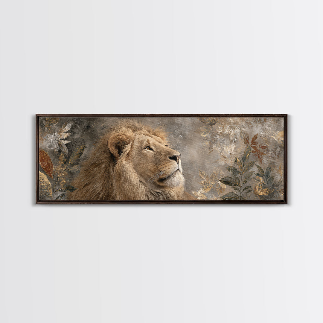 Regal Lion Profile Framed Canvas Print, Animal Art, Nursery Art, Living Room Decor, Fine Art, Creature, Luxury Decor, ANI-3x1-73