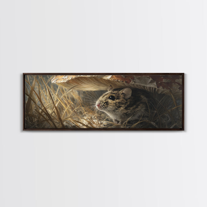 Tiny Field Mouse Framed Canvas Print, Animal Art, Digital Print, Living Room Decor, Oil Painting, Creature, Colorful Wall Art, ANI-3x1-74