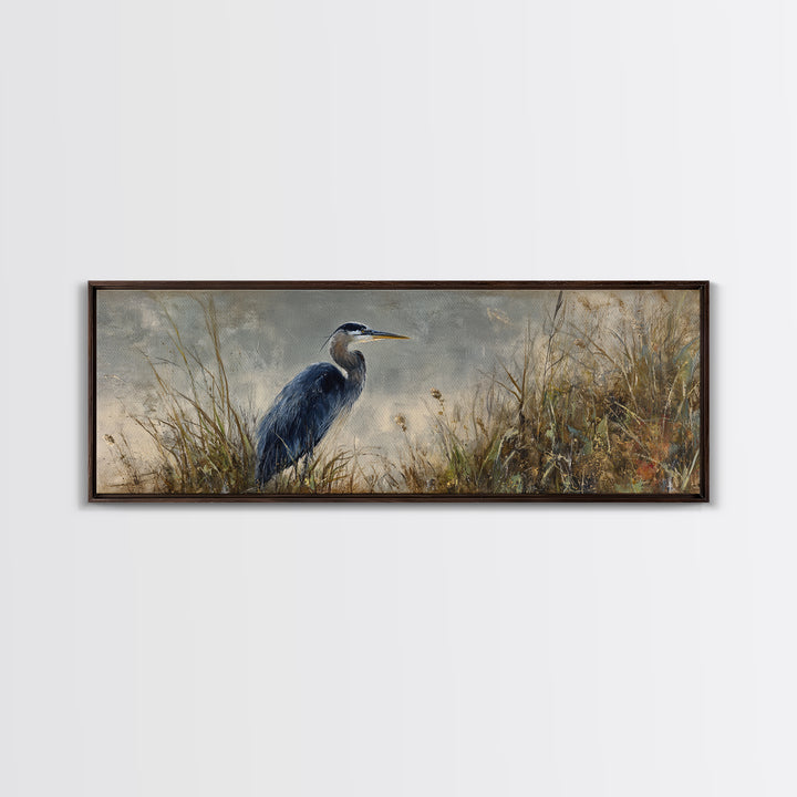 Blue Heron Standing Canvas Print, Animal Art, Original Painting, Living Room Decor, Fine Art, Creature, Boho Wall Art, ANI-3x1-75