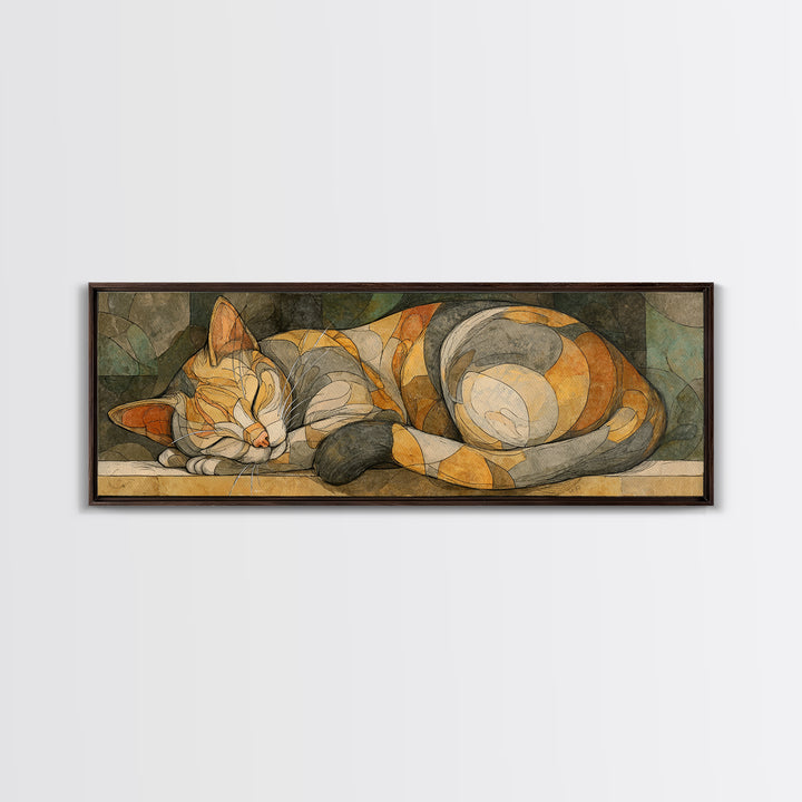 Sleeping Cat Curled Canvas Print, Animal Art, Home Decor, Living Room Decor, Fine Art, Creature, Art Deco, Original Art, ANI-3x1-76