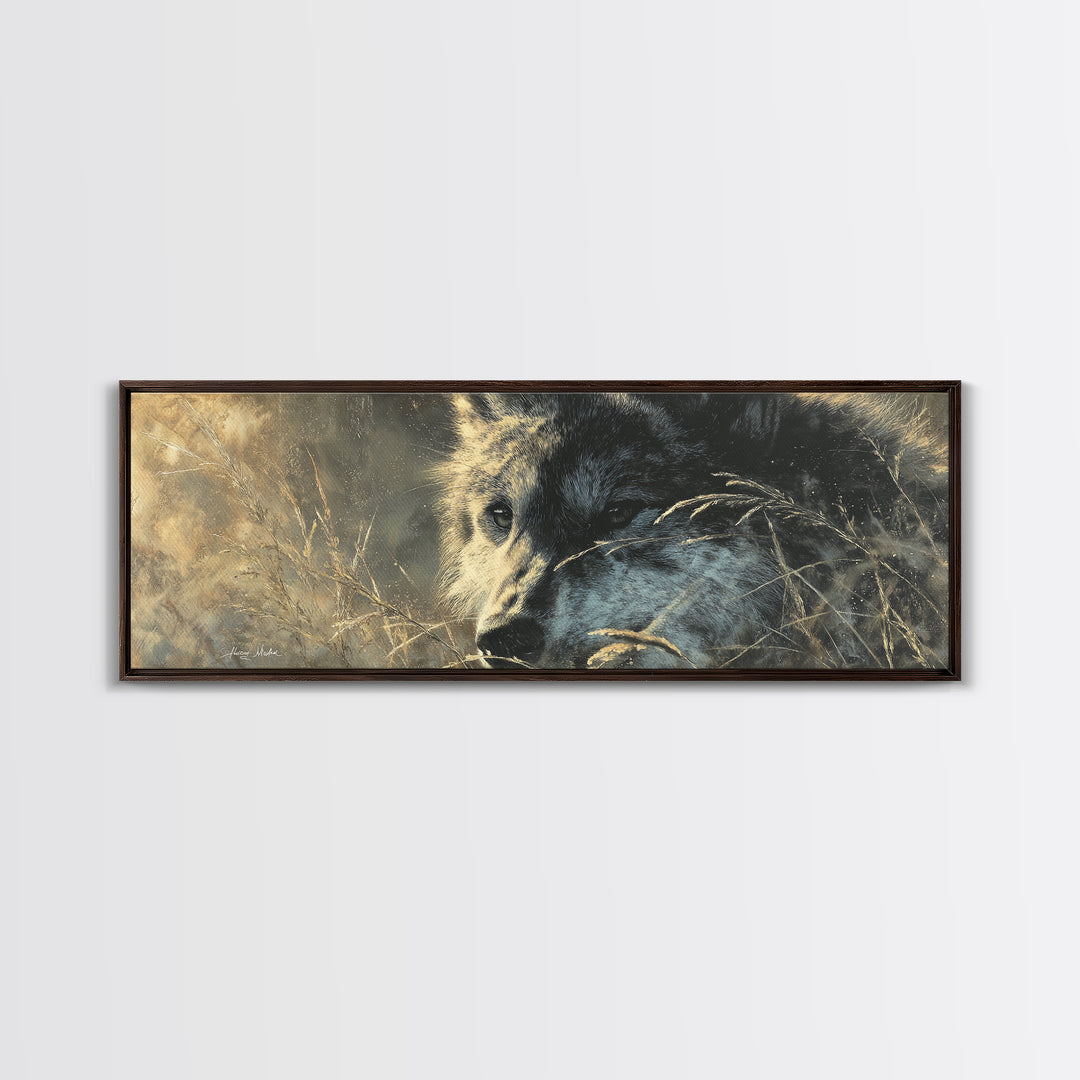 Wolf Silhouette Beneath a Star Filled Sky Canvas Print, Animal Art, Living Room Decor, Watercolor Art, Creature, ANI-3x1-86
