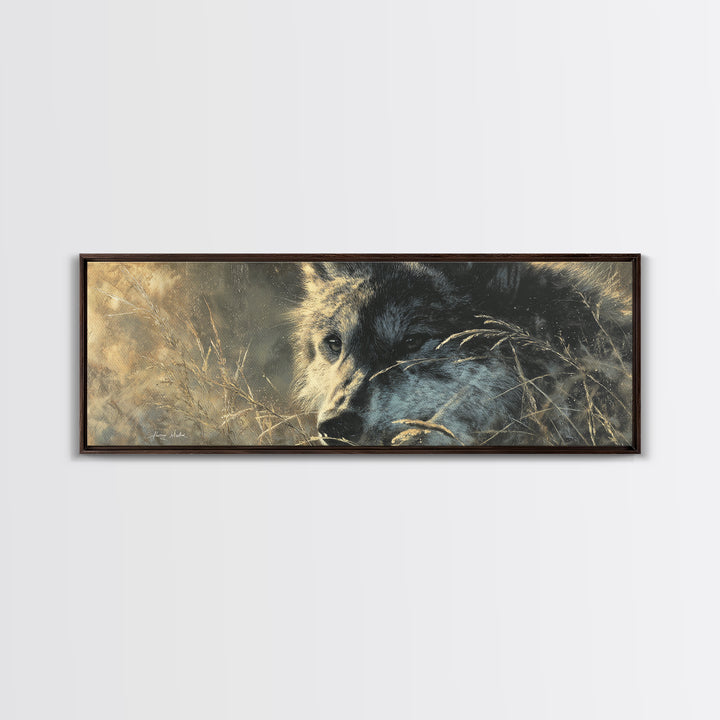 Wolf Silhouette Beneath a Star Filled Sky Canvas Print, Animal Art, Living Room Decor, Watercolor Art, Creature, ANI-3x1-86