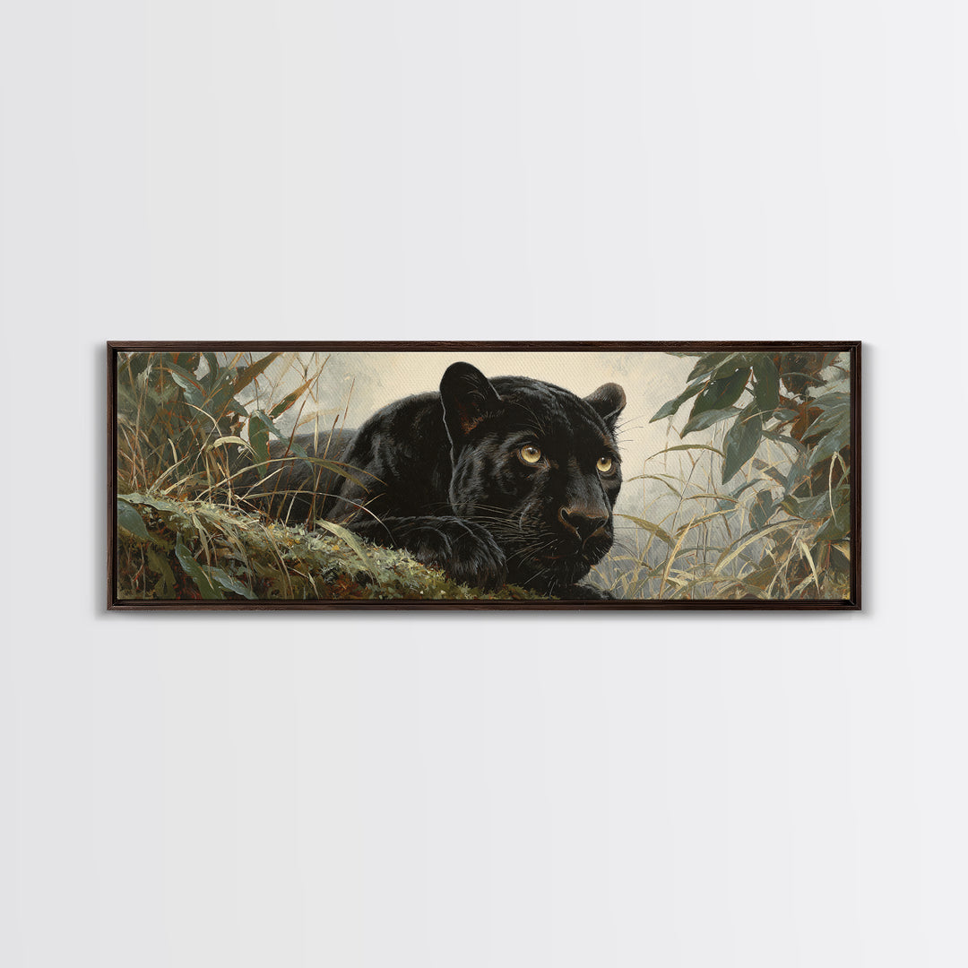 Dramatic Black Panther Emerging from Deep Jungle Canvas Print, Animal Art, Printable Art, Living Room Decor, Watercolor Art, ANI-3x1-94