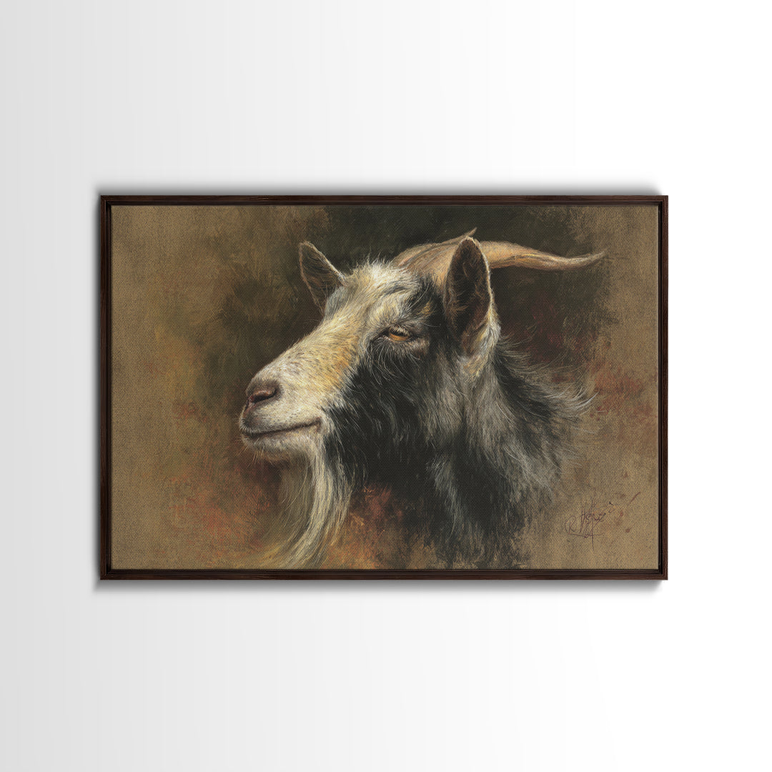 Goat Portrait with Rustic Folk Art Personality Canvas Print, Animal Art, Nursery Decor, Living Room Decor, Fine Art, Creature, ANI-3x2-1