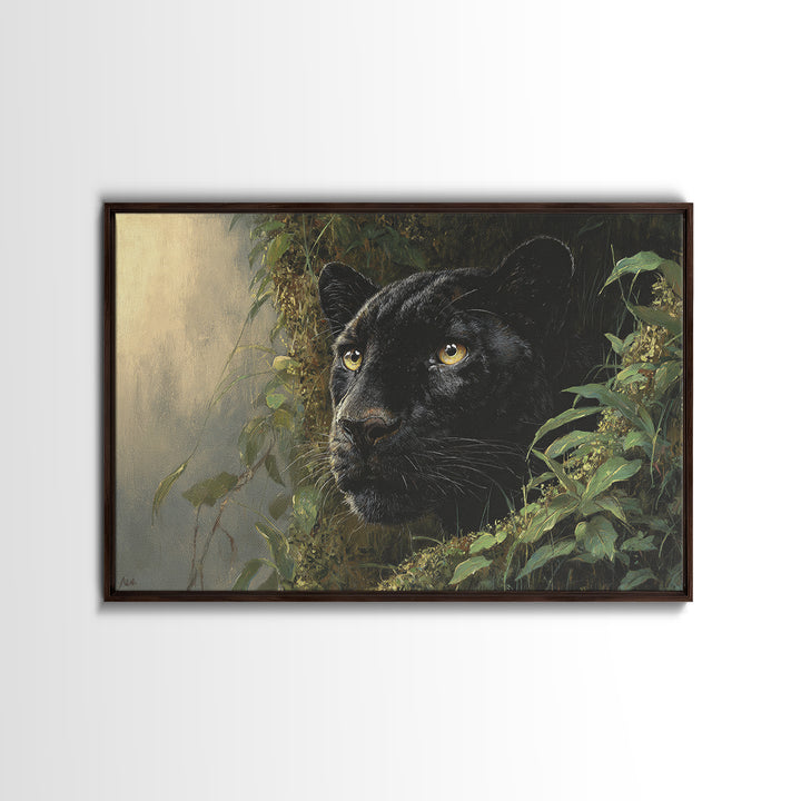 Dramatic Black Panther Emerging from Deep Jungle Canvas Print, Animal Art, Digital Wall Art, Living Room Decor, Creature, ANI-3x2-10