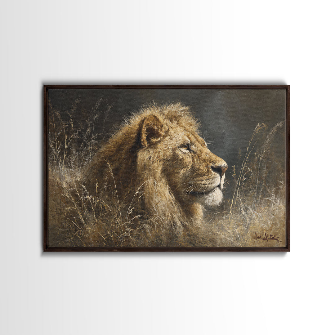 Regal Lion Profile Framed Canvas Print, Animal Art, Nursery Wall Art, Living Room Decor, Watercolor Art, Creature, ANI-3x2-13