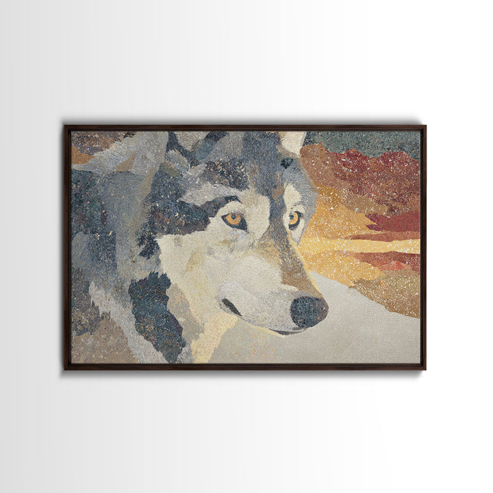 Wolf Silhouette Beneath a Star Filled Sky Canvas Print, Animal Art, Living Room Decor, Watercolor Art, Creature, ANI-3x2-26