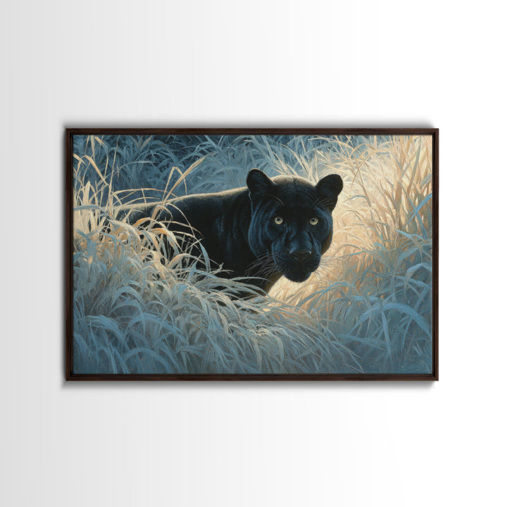 Dramatic Black Panther Emerging from Deep Jungle Canvas Print, Animal Art, Printable Art, Living Room Decor, Watercolor Art, ANI-3x2-34
