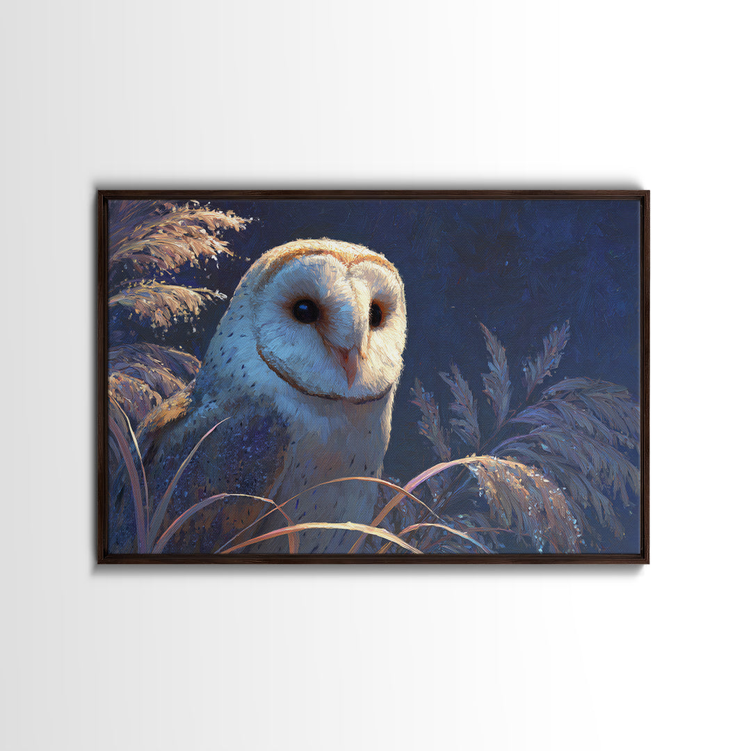 Owl with Moonlit Feathers and Celestial Accents Canvas Print, Animal Art, Colorful Wall Art, Living Room Decor, Abstract Art, ANI-3x2-43