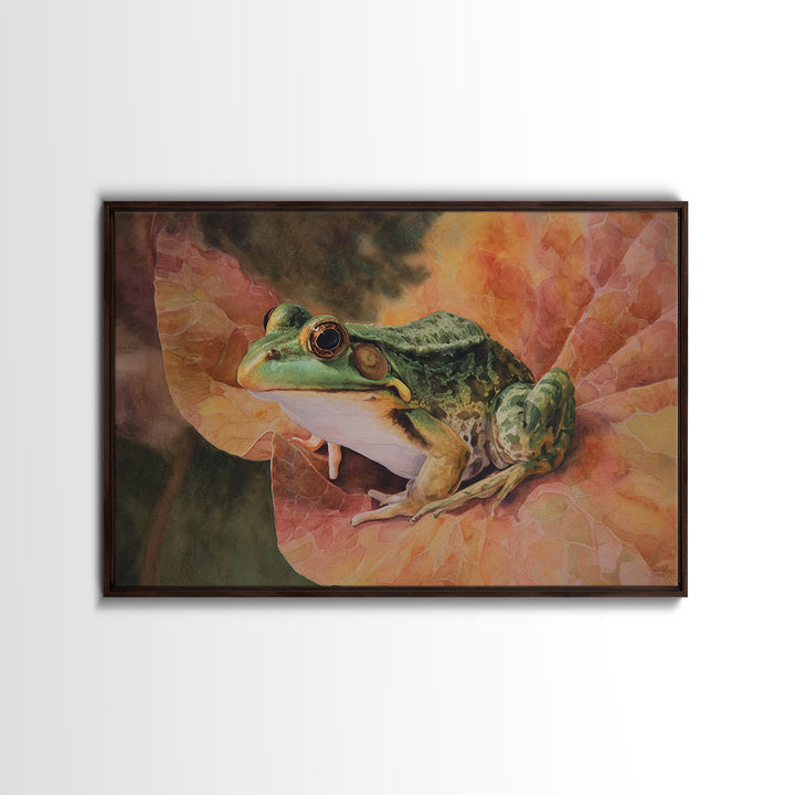 Frog on a Lotus Leaf Canvas Print, Animal Art, Living Room Decor, Fine Art, Creature, Fine Art Print, Statement Artwork, ANI-3x2-48