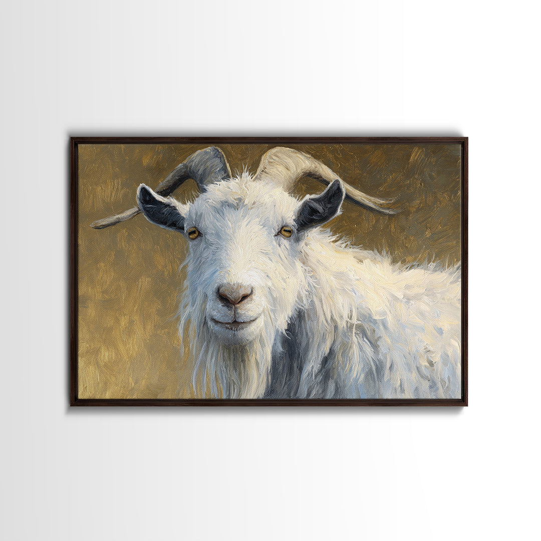 Goat Portrait with Rustic Folk Art Personality Canvas Print, Animal Art, Modern Wall Art, Living Room Decor, Fine Art, Creature, ANI-3x2-49