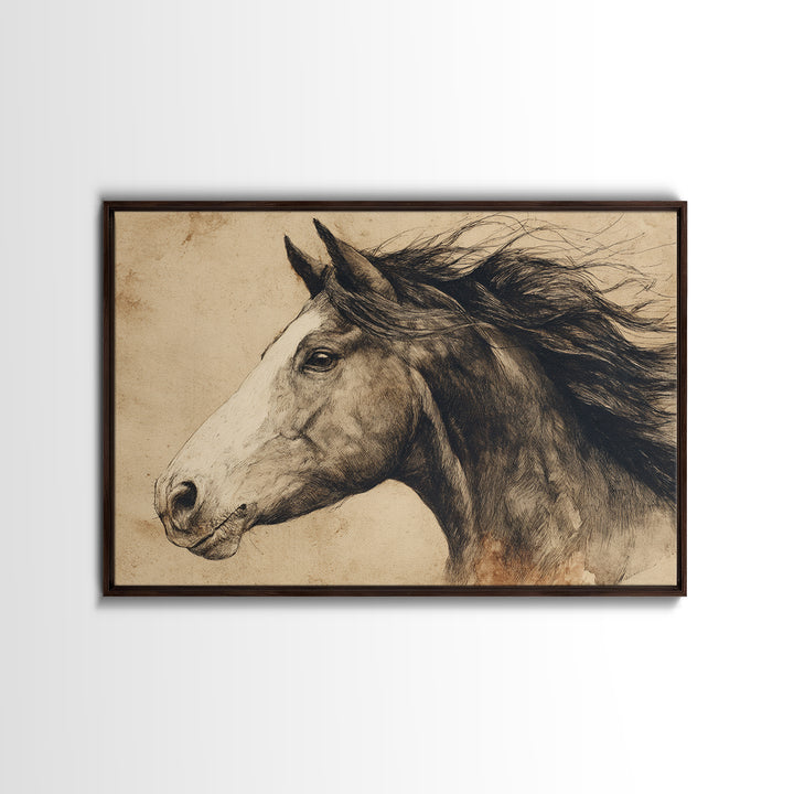 Majestic Horse Head Framed Canvas Print, Animal Art, Wall Decor, Living Room Decor, Oil Painting, Creature, Nursery Wall Art, ANI-3x2-55