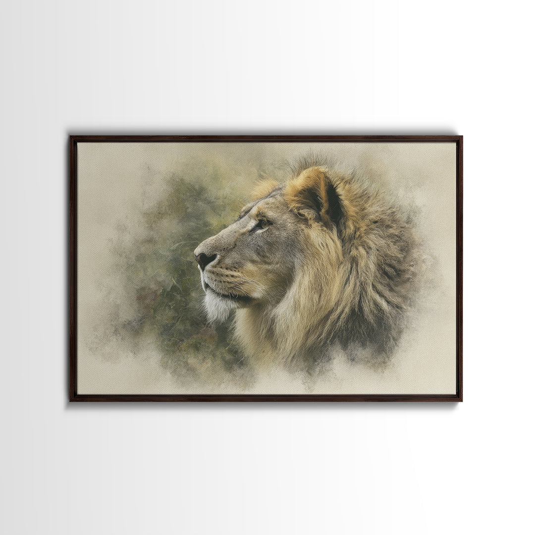 Regal Lion Profile Canvas Print, Animal Art, Living Room Decor, Oil Painting, Creature, Fine Art Print, Statement Artwork, ANI-3x2-61