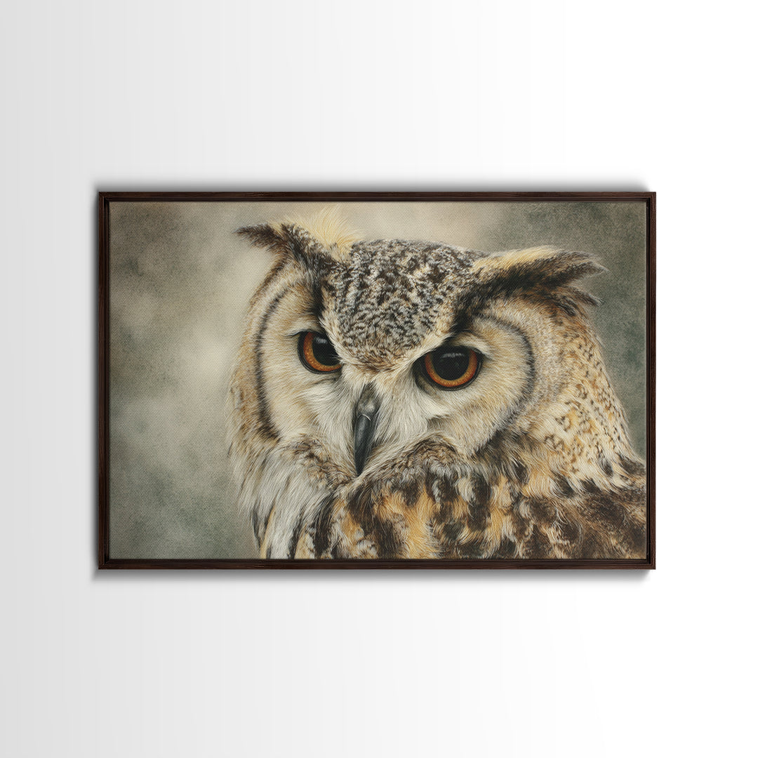 Owl with Moonlit Feathers and Celestial Accents Canvas Print, Animal Art, Living Room Decor, Watercolor Art, Creature, ANI-3x2-67