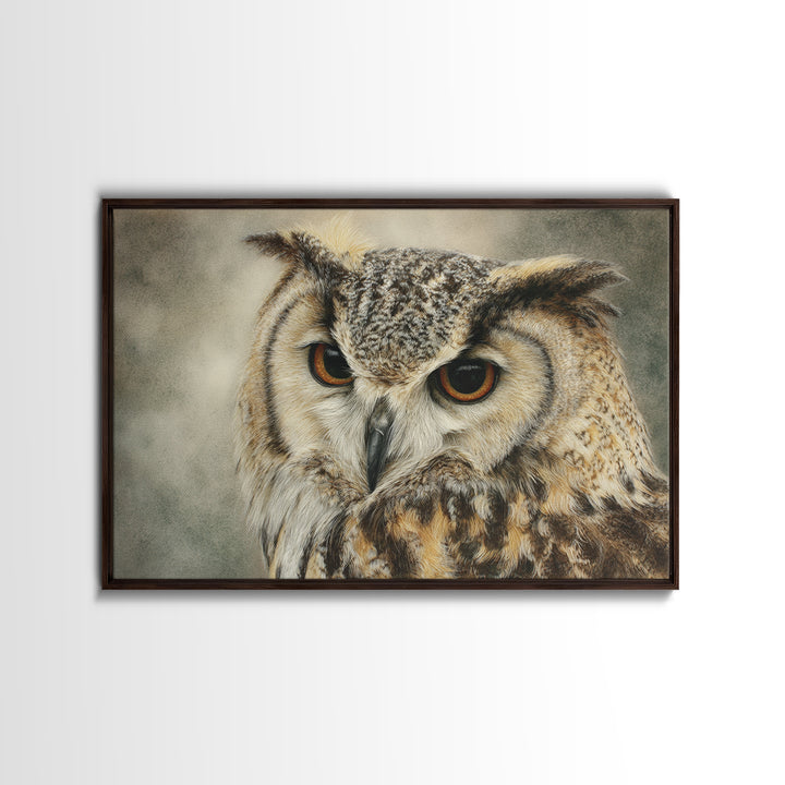 Owl with Moonlit Feathers and Celestial Accents Canvas Print, Animal Art, Living Room Decor, Watercolor Art, Creature, ANI-3x2-67