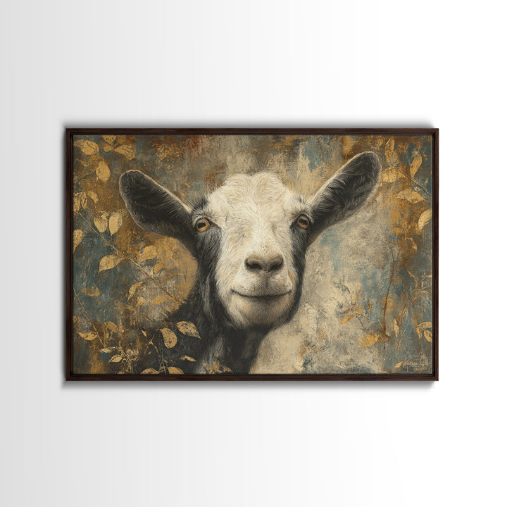 Goat Portrait with Rustic Folk Art Personality Canvas Print, Animal Art, Modern Wall Art, Living Room Decor, Fine Art, Creature, ANI-3x2-73