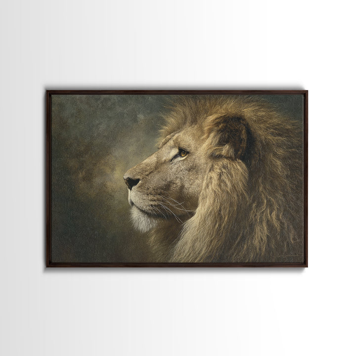 Regal Lion Profile Framed Canvas Print, Animal Art, Safari Nursery Decor, Living Room Decor, Fine Art, Creature, ANI-3x2-85
