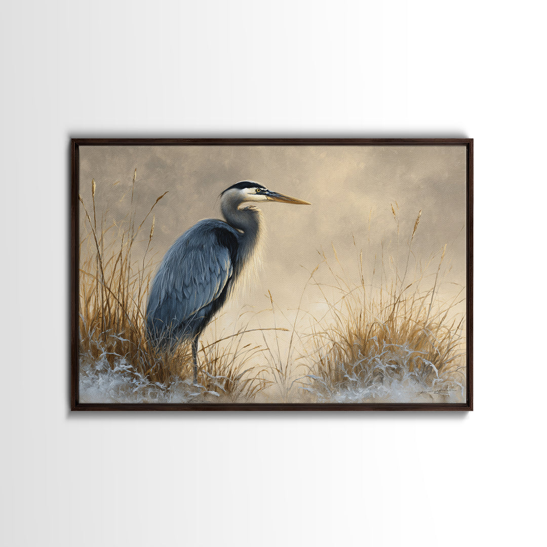 Blue Heron Standing Framed Canvas Print, Animal Art, Fine Art Print, Living Room Decor, Fine Art, Creature, Wall Decor, ANI-3x2-87