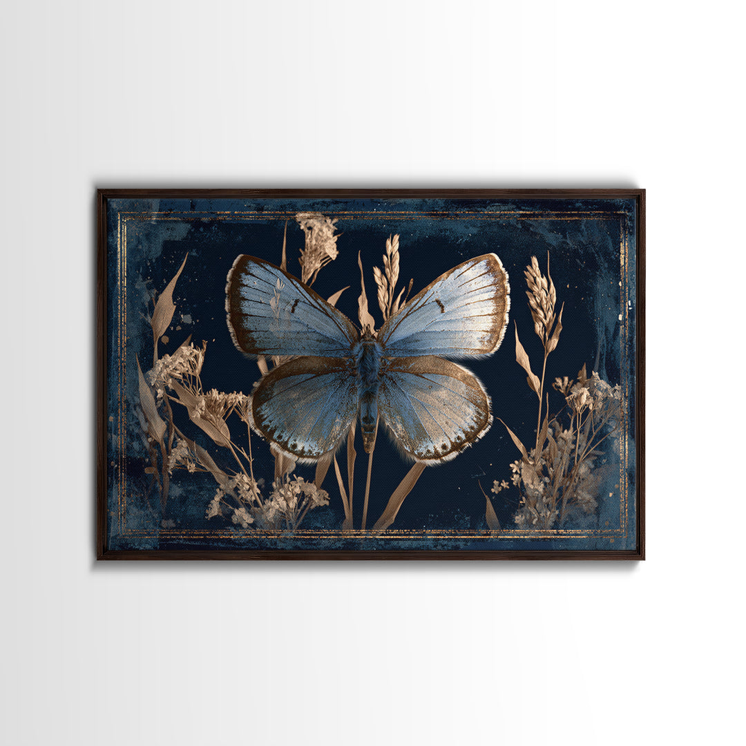 Butterfly Specimen Composition Framed Canvas Print, Animal Art, Minimalist Decor, Living Room Decor, Fine Art, Creature, ANI-3x2-99