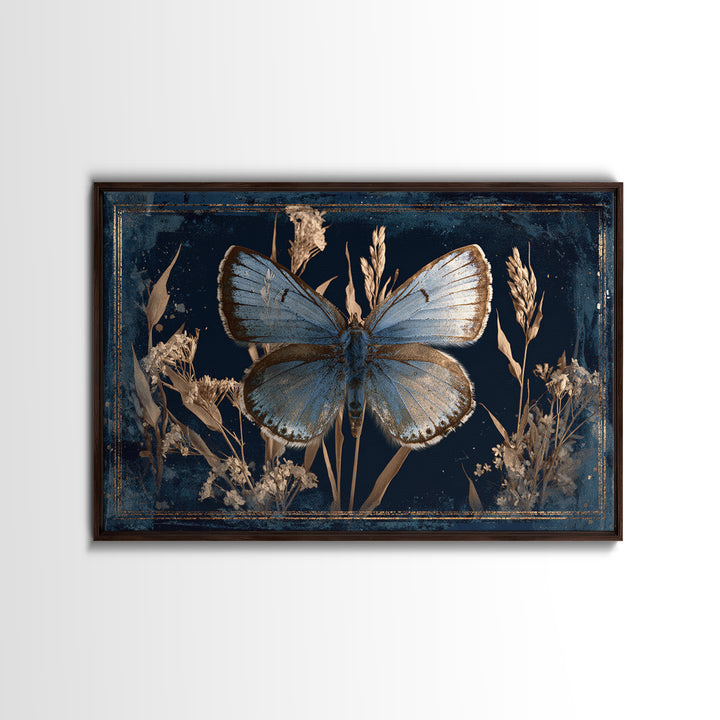 Butterfly Specimen Composition Framed Canvas Print, Animal Art, Minimalist Decor, Living Room Decor, Fine Art, Creature, ANI-3x2-99