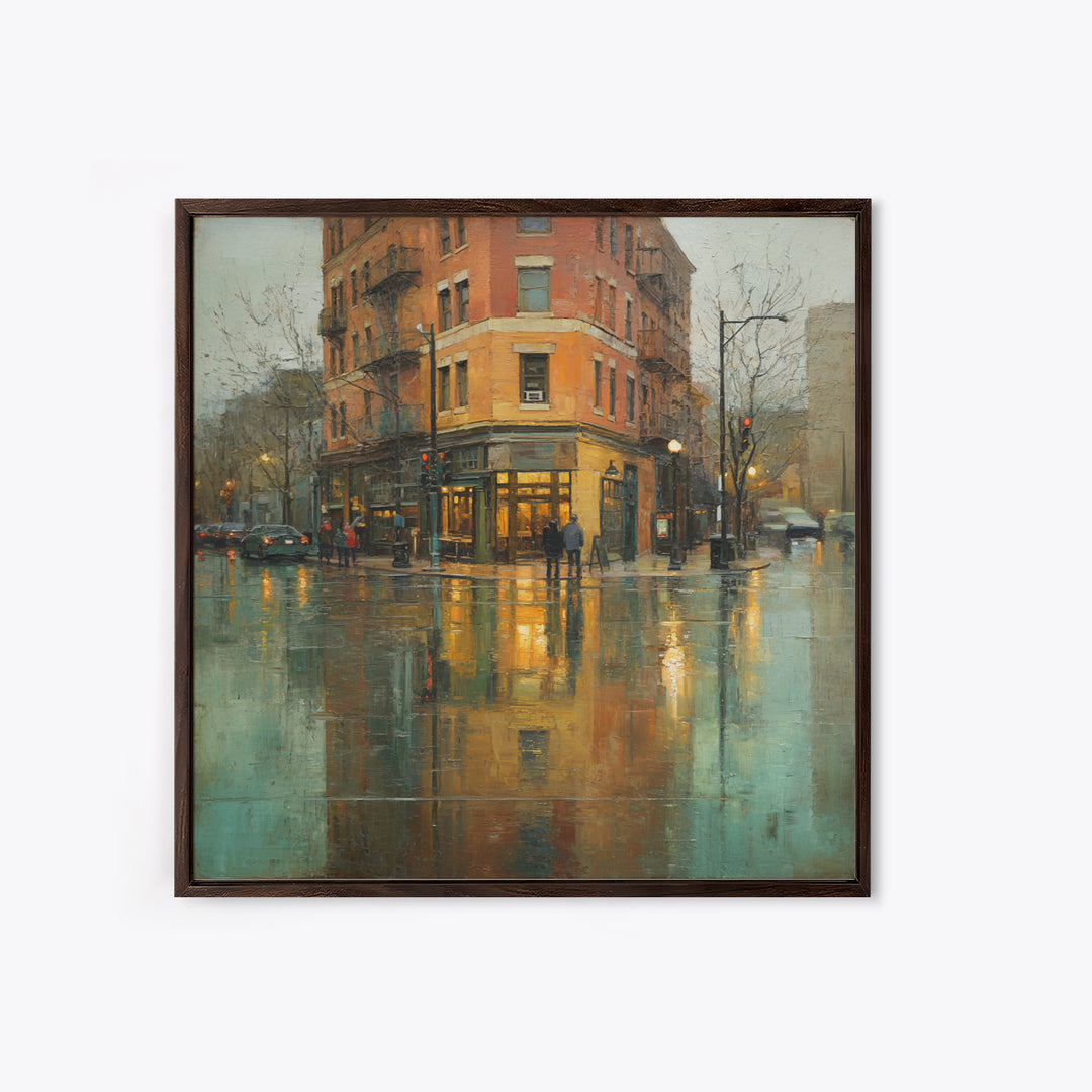Moody City Scene Reflected Canvas Print, Art, Abstract Art, Living Room Decor, Fine Art, Pink Wall Art, Horizontal Wall Art, ART-1x1-10