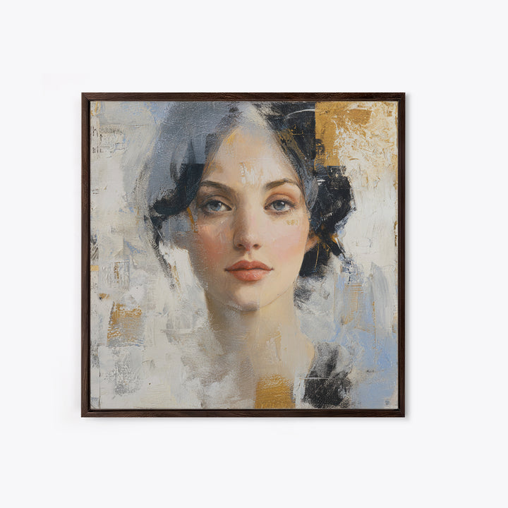 Expressive Portrait with Dramatic Light and Textured Framed Canvas Print, Art, Horizontal Wall Art, Living Room Decor, Fine Art, ART-1x1-100