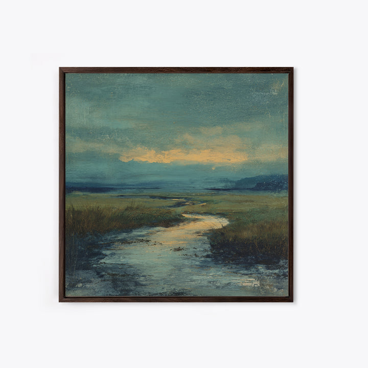 Classic Landscape with Winding River and Atmospheric Framed Canvas Print, Art, Art Nouveau, Living Room Decor, Oil Painting, ART-1x1-27