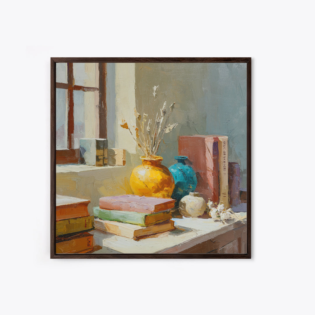 Sunlit Interior Still Life Framed Canvas Print, Art, Prints Wall Art, Living Room Decor, Fine Art, Fine Art Print, ART-1x1-38